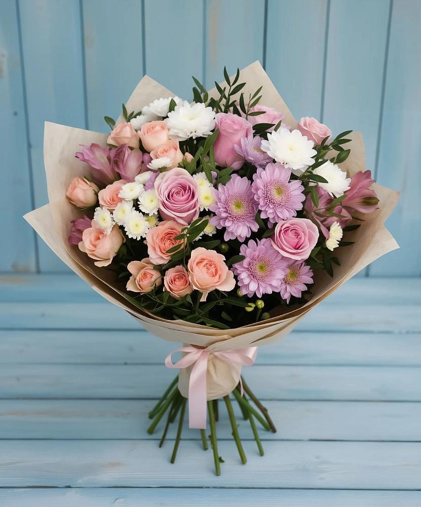 Букет цветов из: Хризантемы, Розы и Альстромерии в Зюзино
