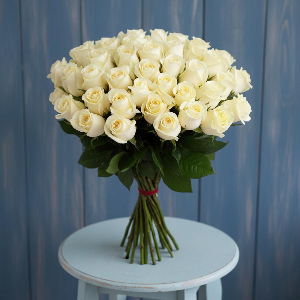 Букет 51 Белая роза Эдлесс Лав в Зюзино