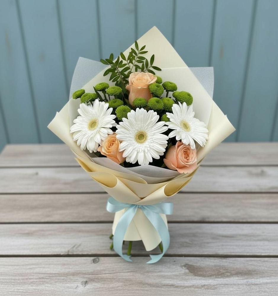 Букет цветов из: Герберы, Розы и Хризантемы в Зюзино