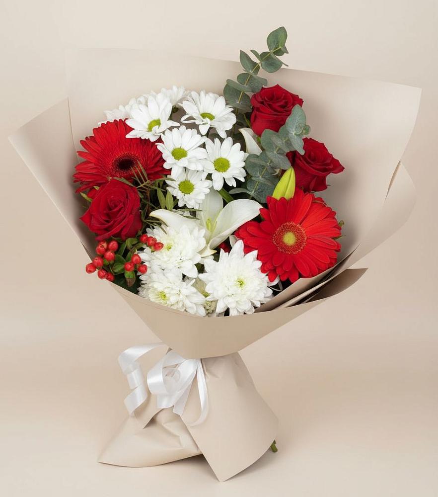 Букет цветов из: Розы, Хризантемы, Герберы и Лилии в Зюзино