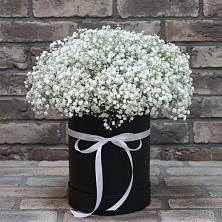 Цветочная композиция из Гипсофила в шляпной коробке в Зюзино