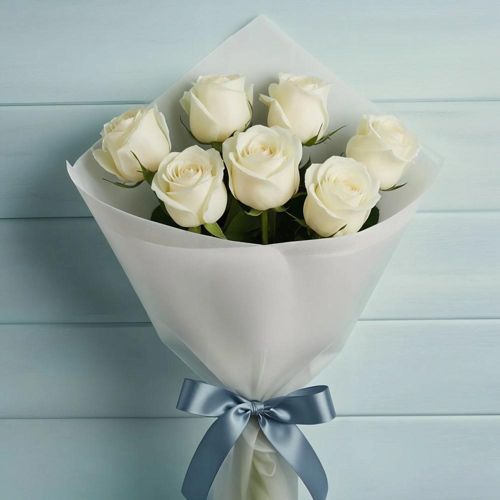 Букет 7 Белых роз Эдлесс Лав в Зюзино